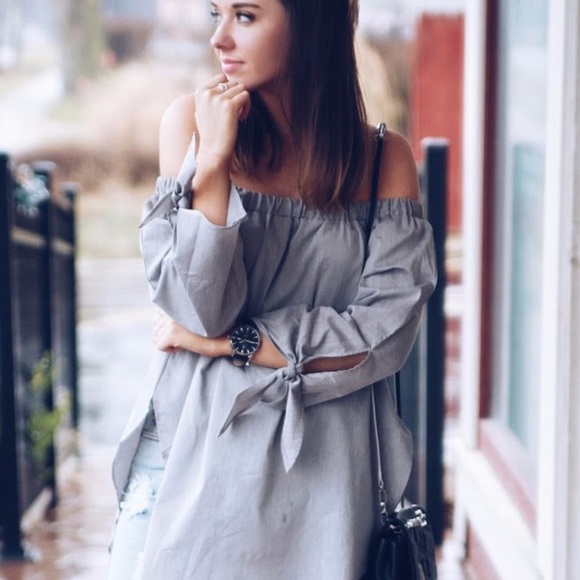 Shein Off Shoulder Gray Top - Picture 4 of 6